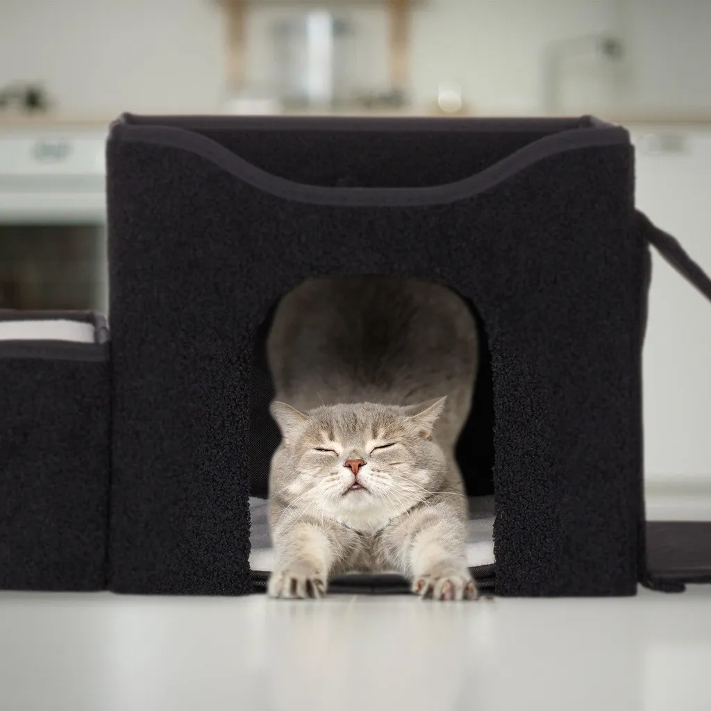 Cachette pour chat avec plusieurs lits douillets - Modèle Duo Confort