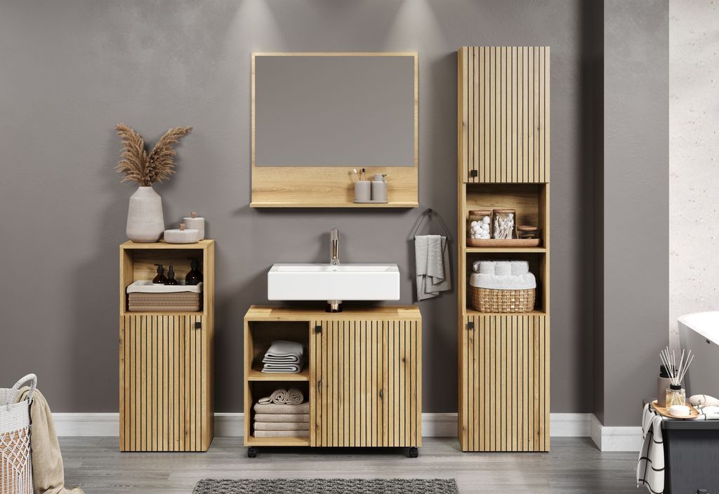 trendteam Bad Hochschrank Pure Bliss Evoke Eiche Melamin Produktbild 11