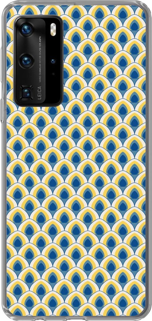 MuchoWow Handyhülle Schutzhülle Hülle für Telefoonhoesje Huawei P40 Pro Design - Muster - Retro - Gelb - Blau Silikon Softcase Handy Hülle -...