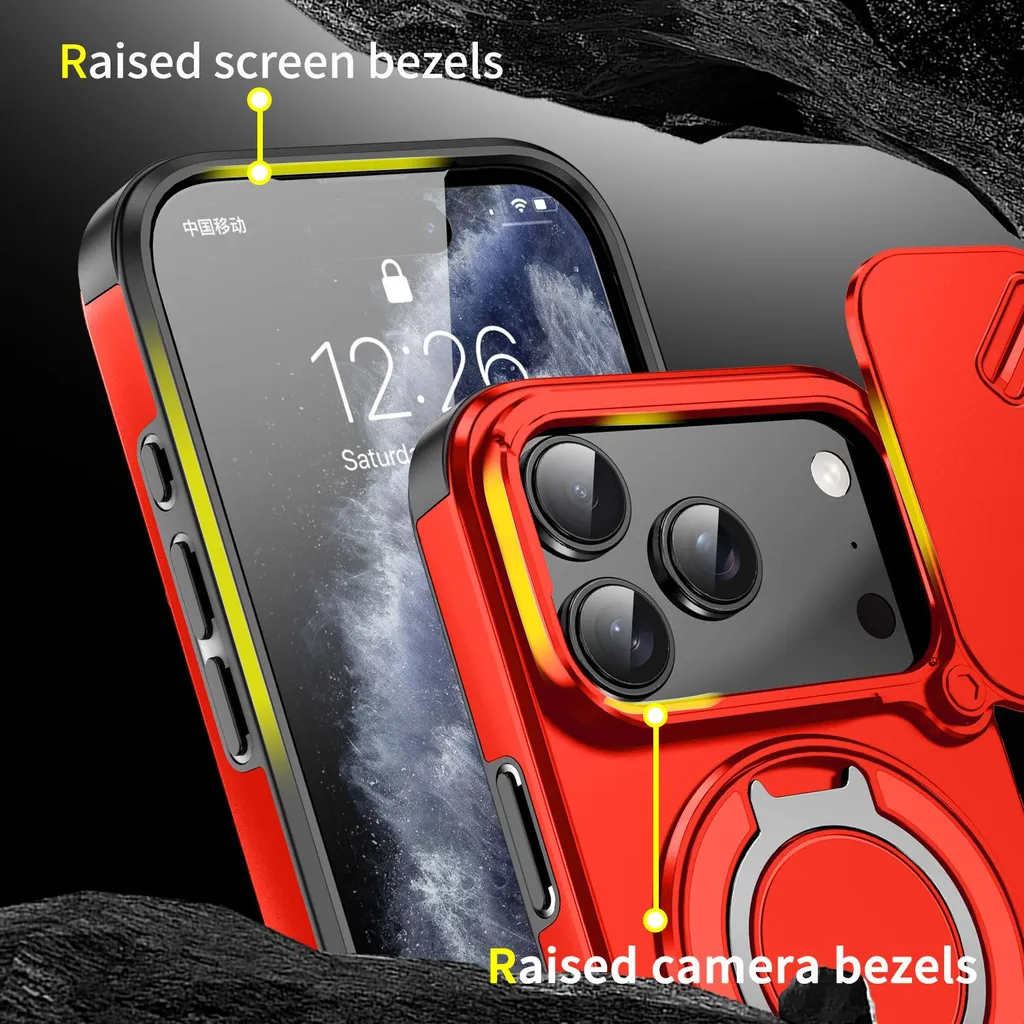 Custodia Rugged iPhone 17 Pro Rossa: Protezione Camera e Ring Stand - 6