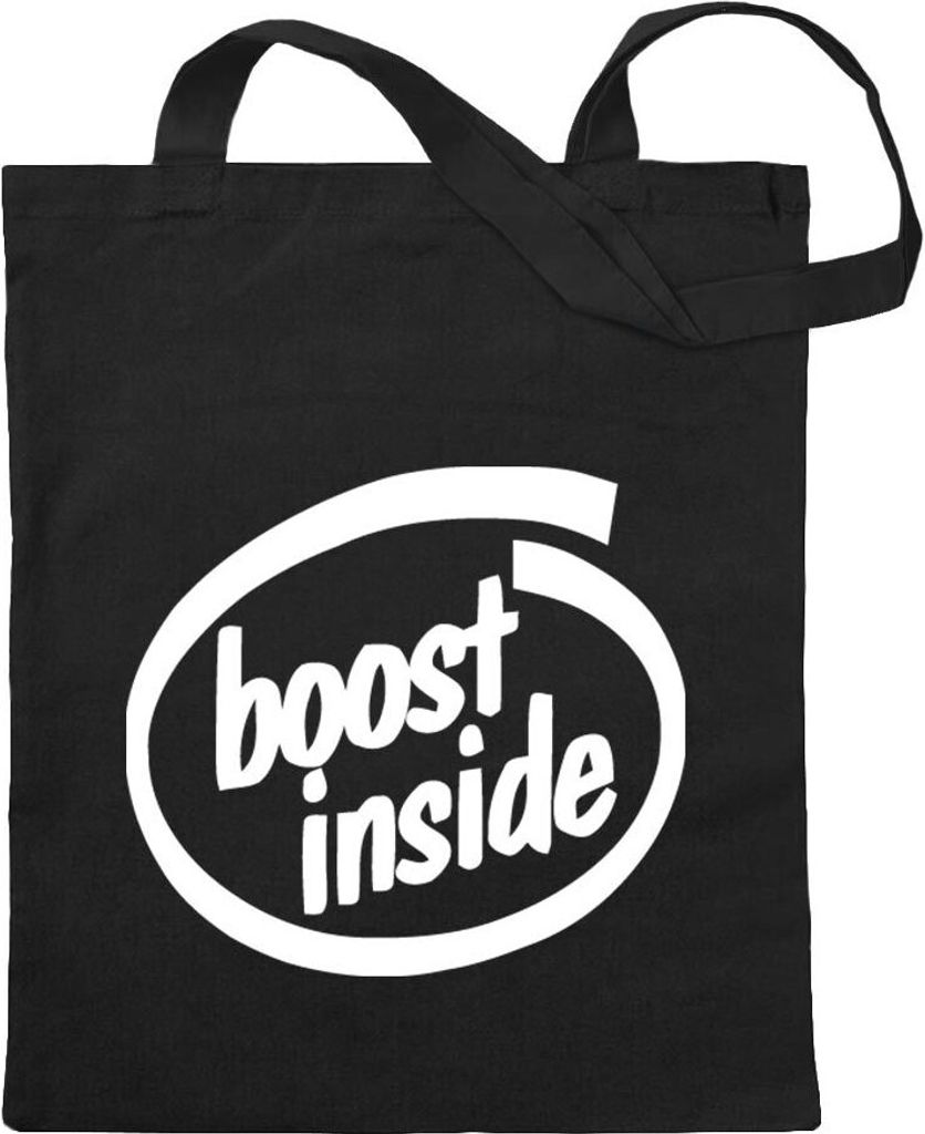 Kiwistar - Baumwolltasche - schwarz - boost inside Auto - Tragetasche Stoffbeutel Umhängetasche langer Henkel