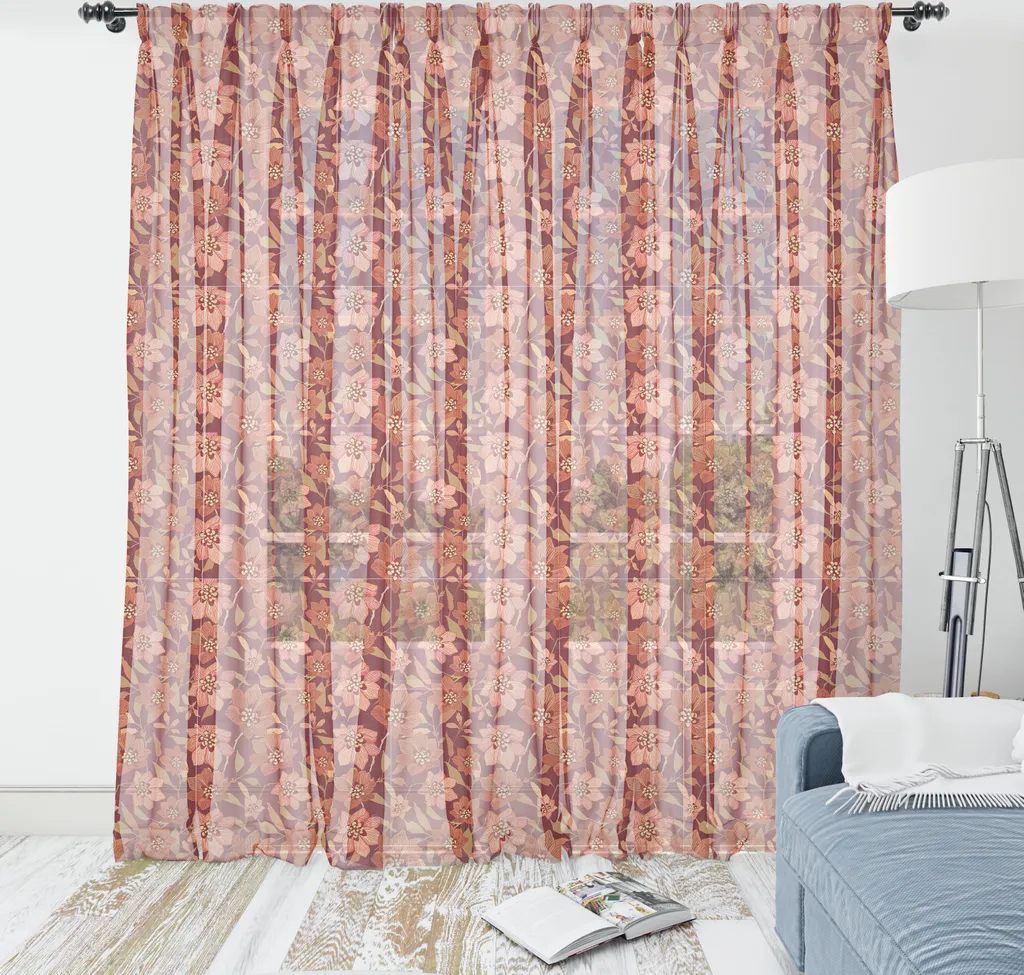 ABAKUHAUS Arazzo vintage, motivo nostalgico con fiori e foglie primaverili, tessuto satinato setoso per soggiorno e camera da letto, 135 cm x 274 cm, rosso bordeaux Siena
