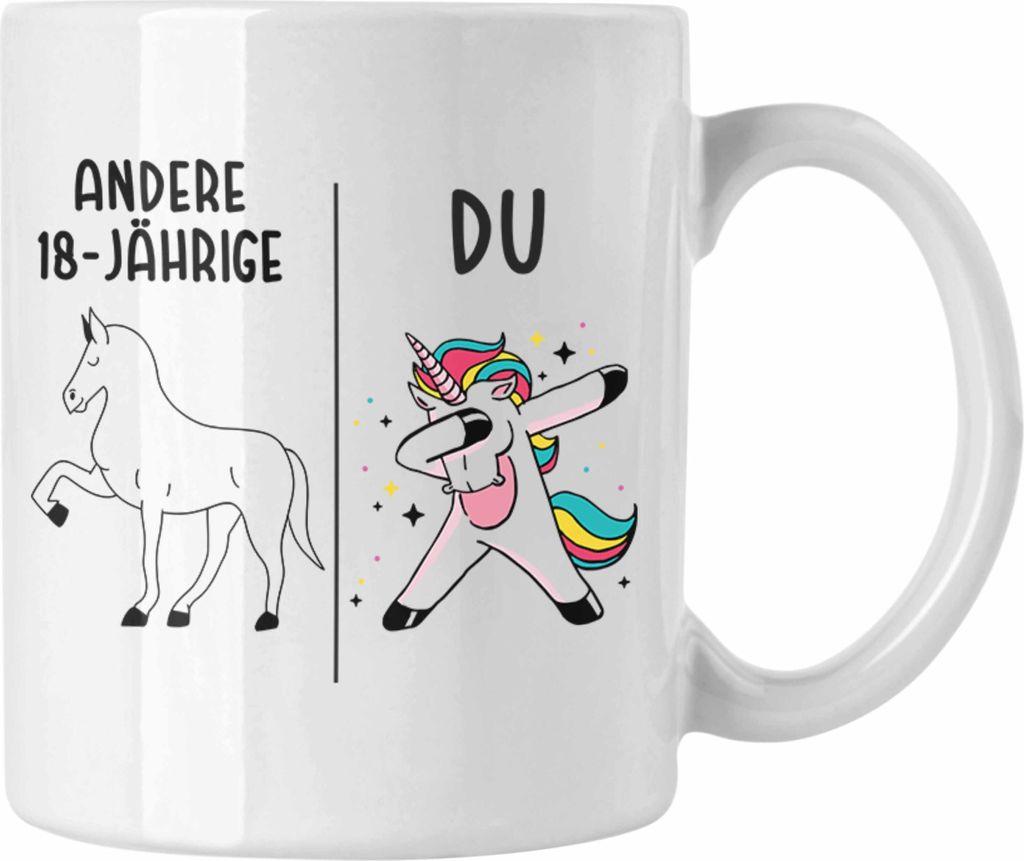 Trendation - 18. Geburtstag Mädchen Tasse Einhorn Geschenk Geschenkidee 18er Geburtstag (Weiß)