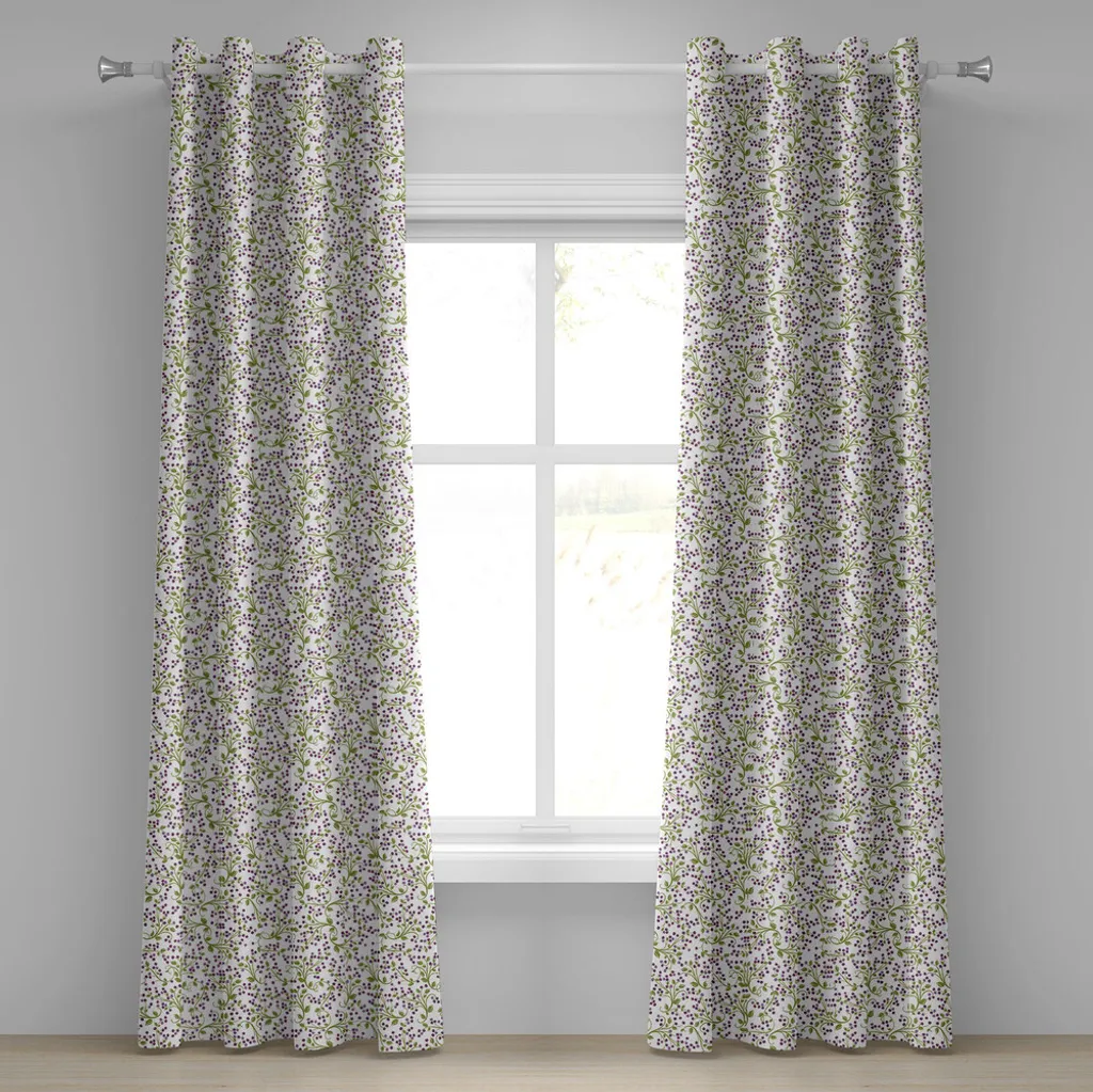 Tende Decorative ABAKUHAUS Motivo Floreale Viola e Verde 280x175