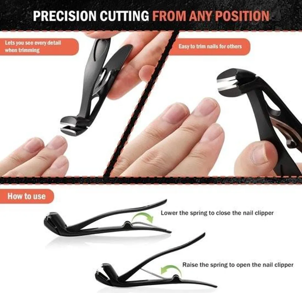 Ciseaux à ongles ergonomiques en acier noir avec bac de récupération