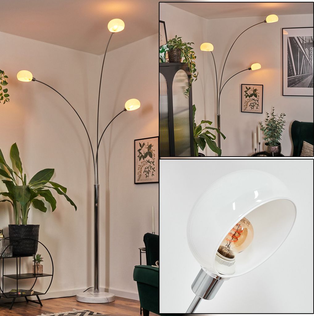 Suio Stehlampe aus Metall in Weiß/Chromfarben im Retro/Vintage-Design