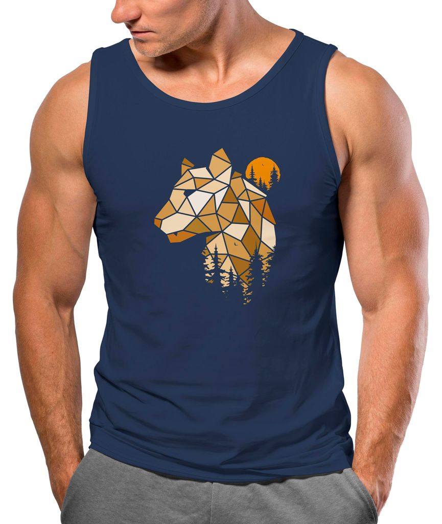 Herren Tank-Top Fashion Polygon Print Luchs Wald Tiere Outdoor Motiv Aufdruck Streetstyle Muskelshirt Neverless navy 3XL