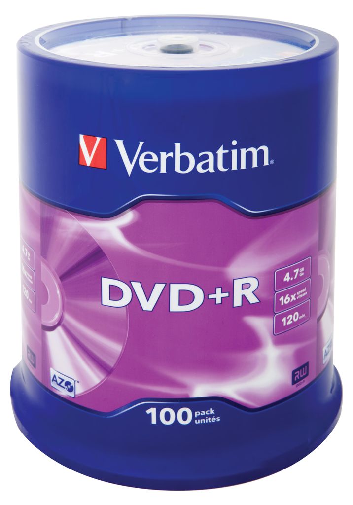 1x100 Verbatim DVD+R 4,7GB 16x Speed, matt silver Image du produit 