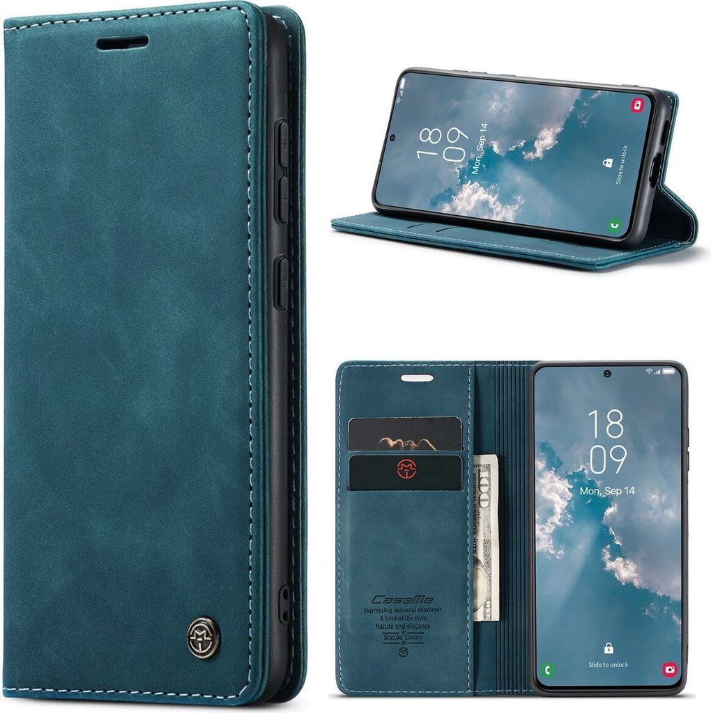 König Design Hülle kompatibel mit Samsung Galaxy S23 Kunstleder Handyhülle - Handy Case Blau