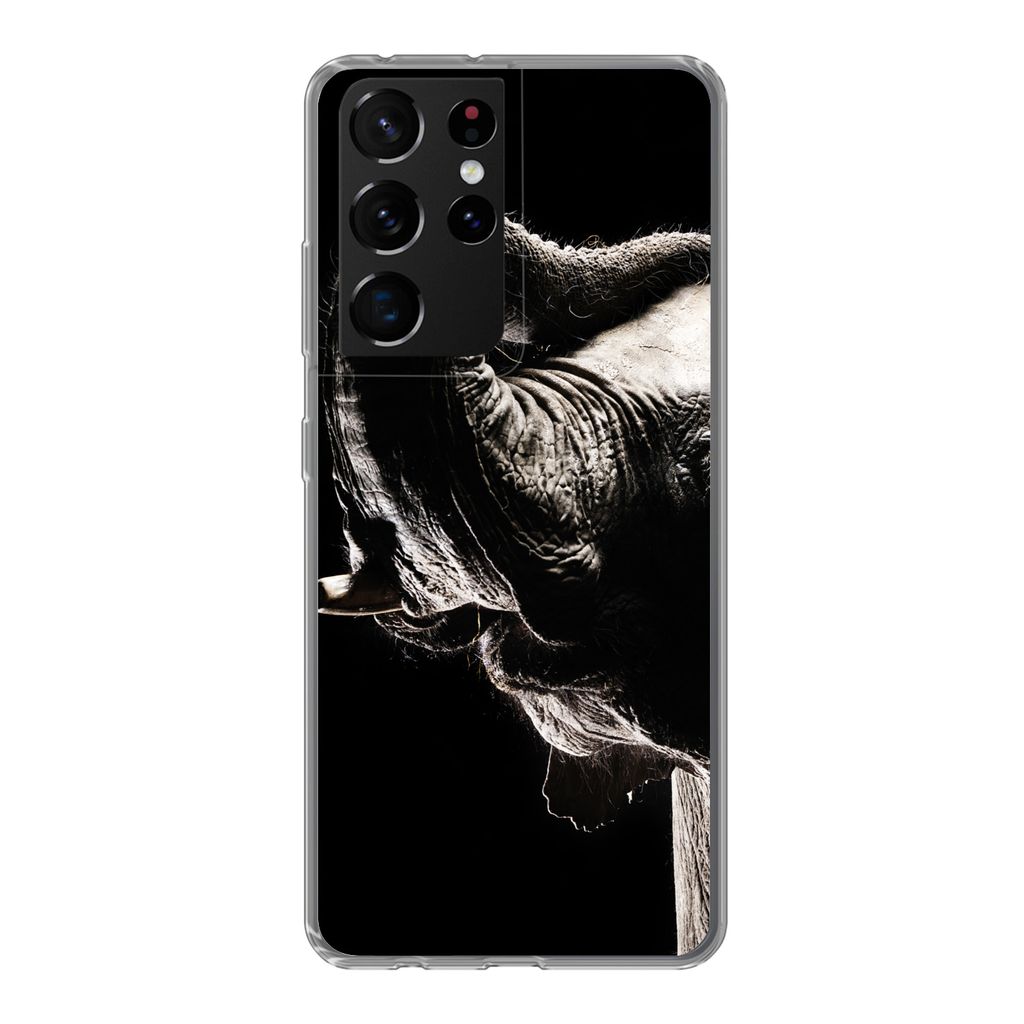 MuchoWow Handyhülle Schutzhülle Hülle für Samsung Galaxy S21 Ultra Elefant - Schwarz - Tiere - Porträt Silikon Softcase Handy Hülle - Mobil...