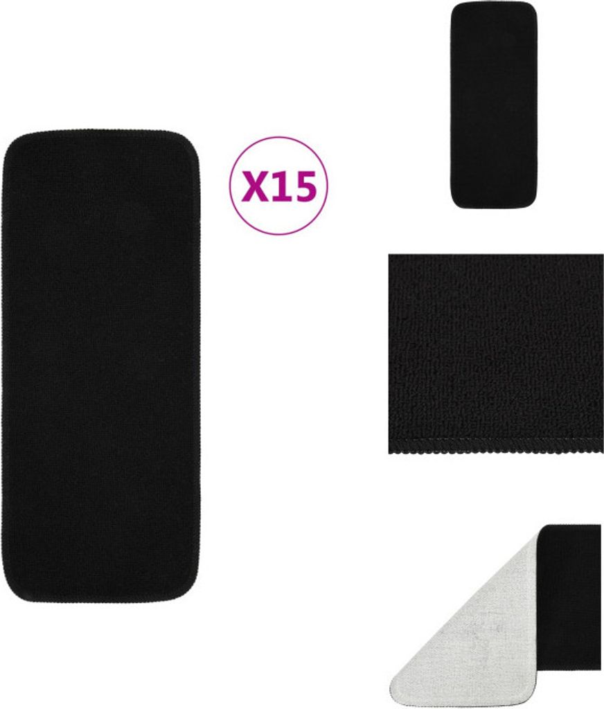 vidaXL Antirutsch Stufenmatten 15 Stk. 60x25 cm Schwarz Rechteckig - Stufenteppiche