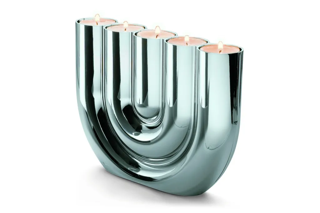 Porte-bougies Double U 123137 Philippi en acier chromé haute brillance