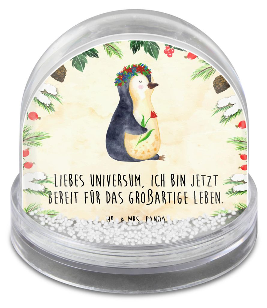 Mr. & Mrs. Panda Weihnachts Schneekugel Pinguin Blumen - Naturpapier - Geschenk, Große, schnee kugel, dekoartikel, Positiv, Weihnachten, Leben, Ge...