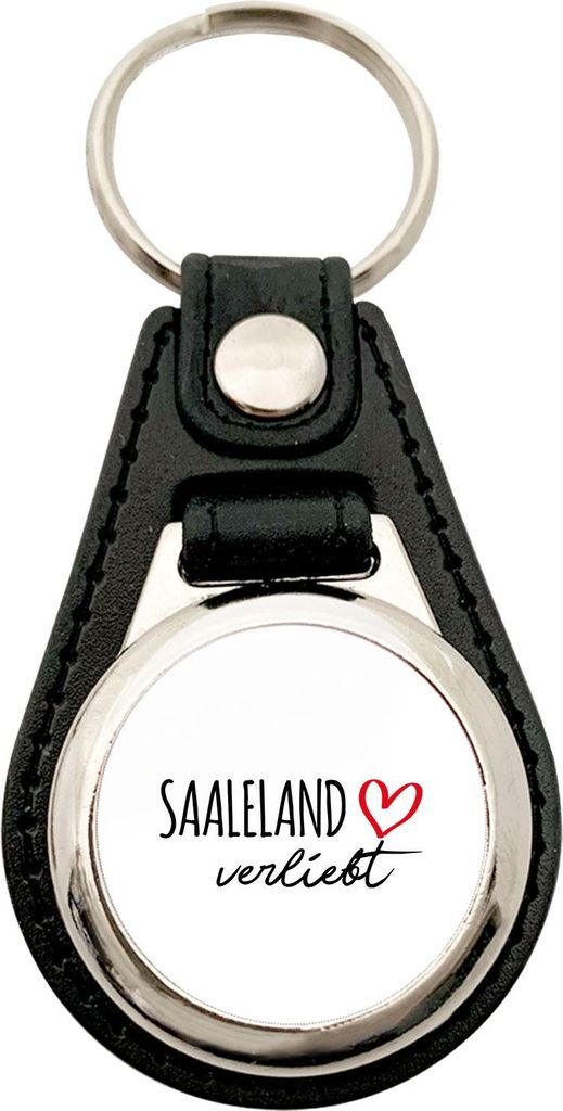 Huuraa Anhänger Saaleland verliebt Geschenk Metall mit Kunstleder Einkaufswagenlöser Saaleland Präsent