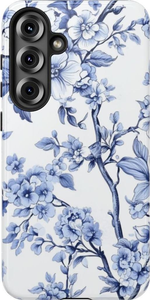 Blaues Vintage-Blumenmuster – Hülle Kompatibel mit Samsung Galaxy S25 Plus