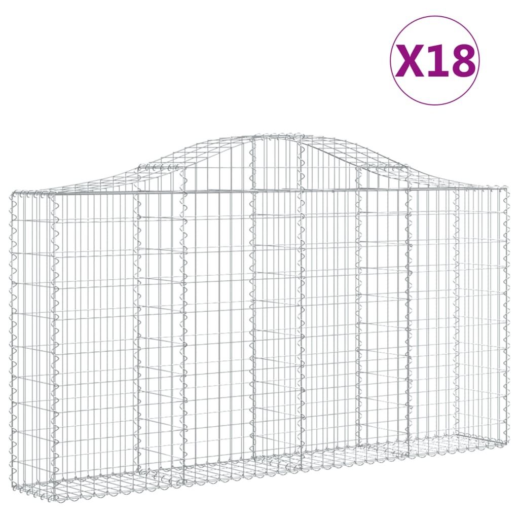 Gabionen mit Hochbogen 18Stk. 200x30x100/120cm Verzinktes Eisen