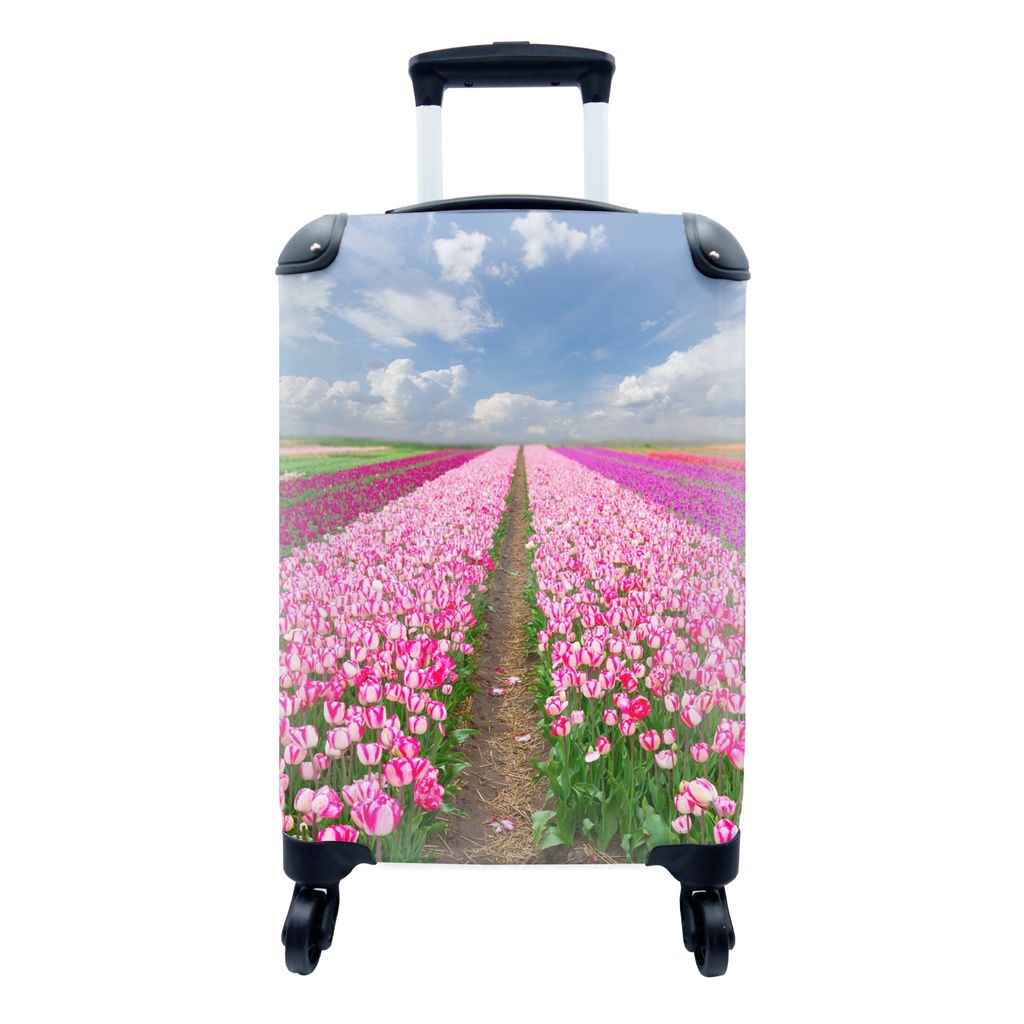 MuchoWow Koffer Handgepäck Trolley Rollkoffer Kleine Reisekoffer mit 4 Rollen - Tulpen - Sonne - Frühling - Cabin Size < 55x40x23 cm & 55x40x20...