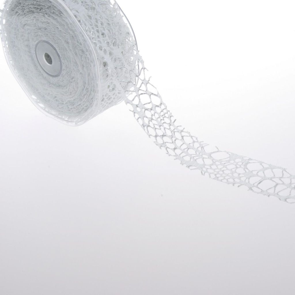 Dekoband Mesh-Winter-Fabric Weiß-Silber 40 mm-20 m-8245 01