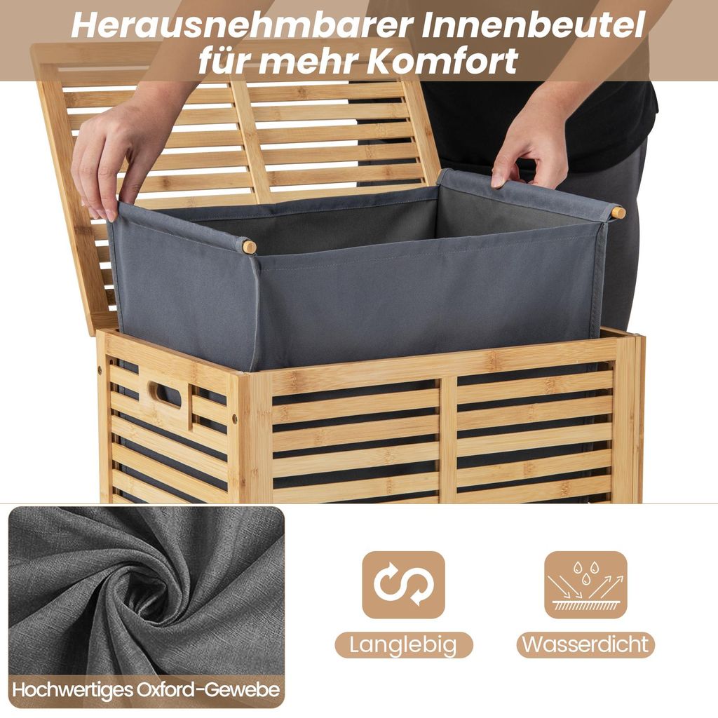 COSTWAY Wäschekorb mit Deckel Groß, 80L Wäschesammler