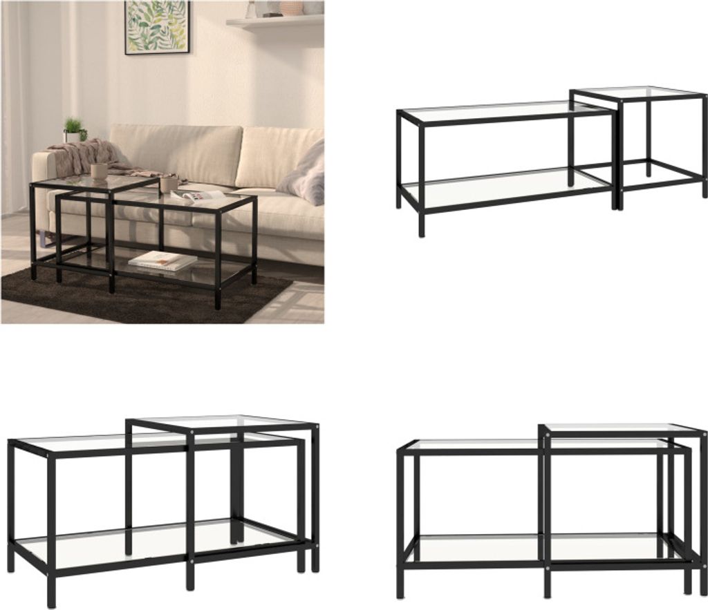 vidaXL Beistelltische 2 Stk. Hartglas Transparent - Satztisch - Satztische - Couchtisch - Couchtische