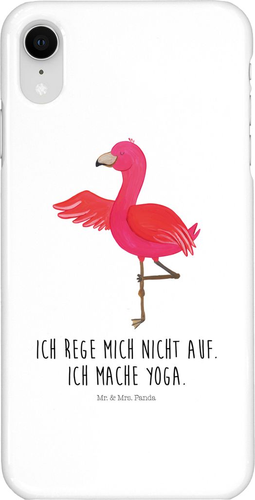 Mr. & Mrs. Panda Iphone XR Handyhülle Flamingo Yoga - Weiß - Geschenk, Achtsamkeit, Meditieren, Vogel, Handy Case, Premium Kunststoff, Yogi, Rosa