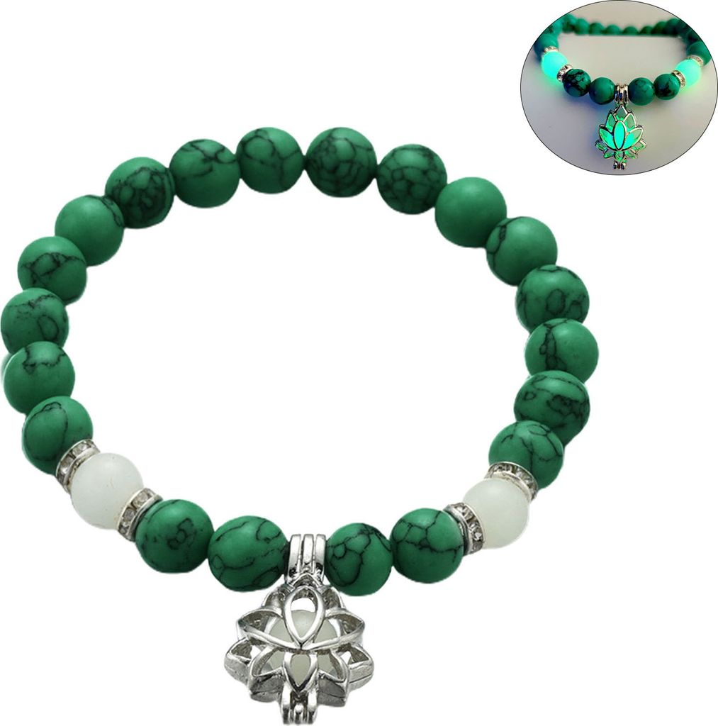 Damen-Armband, künstliche Türkise, leuchtender Blumenschmuck, elastische Perlen, Armreif, Schmuck, Geschenk-Grün