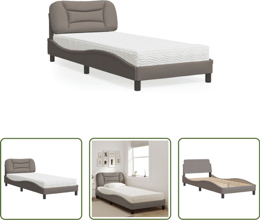 The Living Store Bett mit Matratze Taupe 90x190 cm Stoff