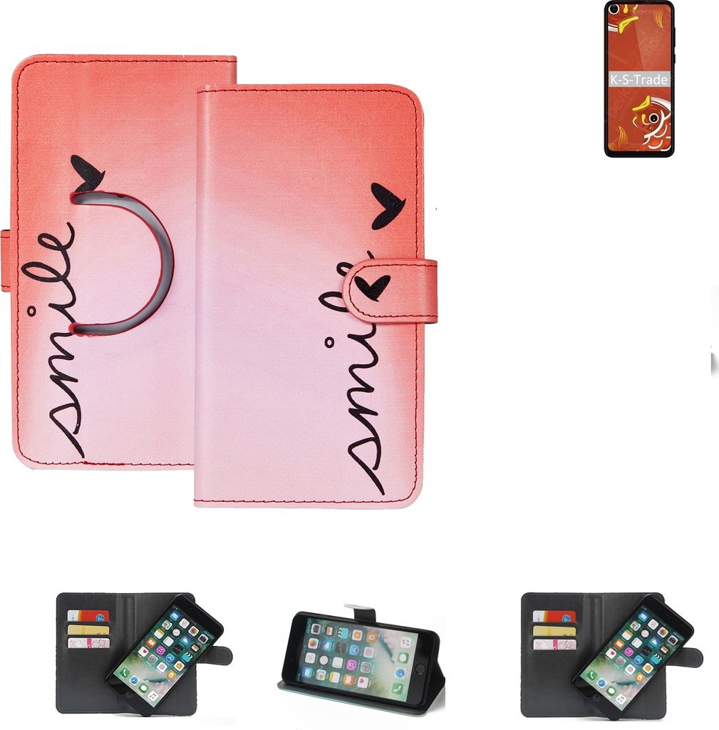 K-S-Trade Schutzhülle Handyhülle kompatibel mit Motorola P50 Hülle cover bookstyle Etui ''smile'' rot Standfunktion Kameraschutz (1Stk)