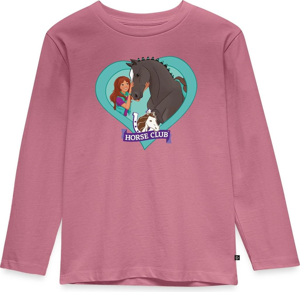 Spreadshirt Schleich Horse Club Lisa & Storm Herzmotiv Kinder Premium Langarmshirt, 134/140 (8 Jahre), Mauve