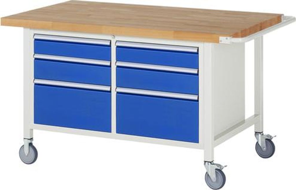 Mobile Werkbank mit 6 Schubladen - Teilauszug - 120:2 / 150:2 / 270:2 - höhenverstellbar 880-1.080 mm - 1.500 x 900 mm (BxT) - Traglast 450 kg - B...