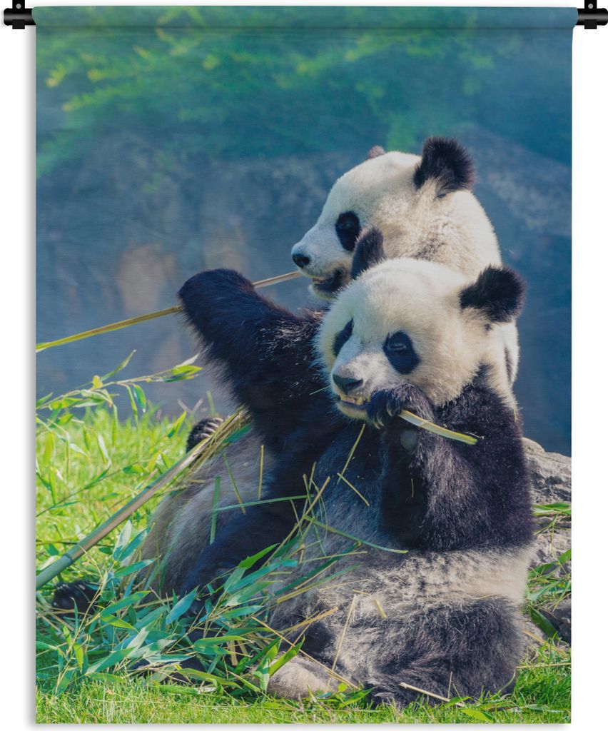 MuchoWow Wandteppich Wandbehang Panda - Bambus - Gras - Tiere 150x200 cm Tapisserie Dekoration Wandtuch - Wandaufhängung - Moderner