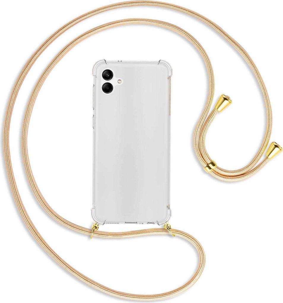 Handykette Backcover-Schutzhülle mit Band (Metall goldfarben) für Samsung Galaxy A04 4G (6.5'') - Goldkordel