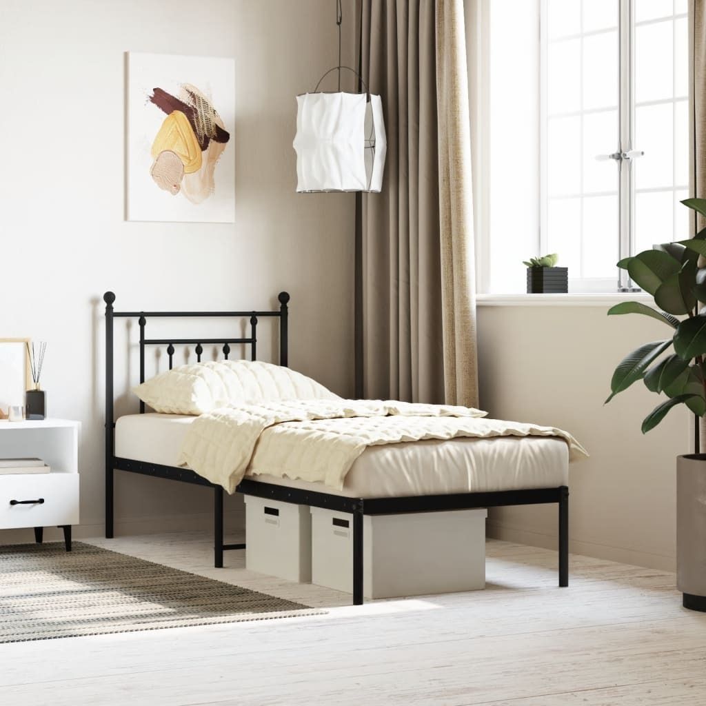 Design Bettgestell mit Kopfteil Metall Schwarz 75x190 cm, Klassische Betten 2024