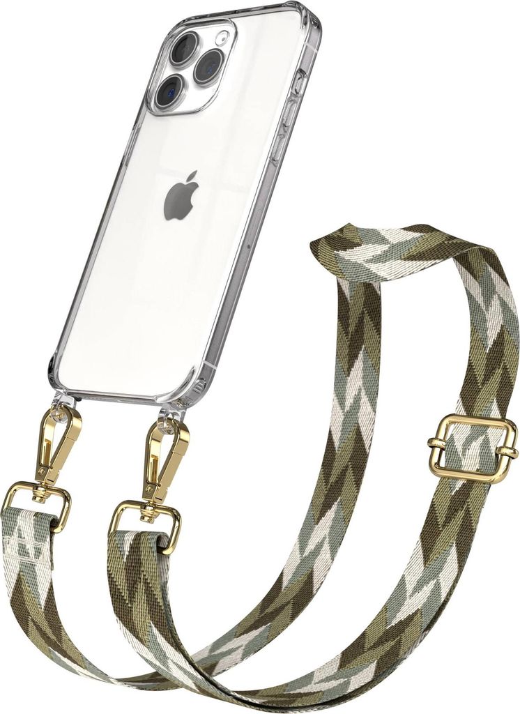 EAZY CASE Handykette - Verstellbarer Trageriemen kompatibel mit Apple iPhone 15 Pro Max, Handykordel mit transparenter Silikon-Hülle, Karabiner Go...