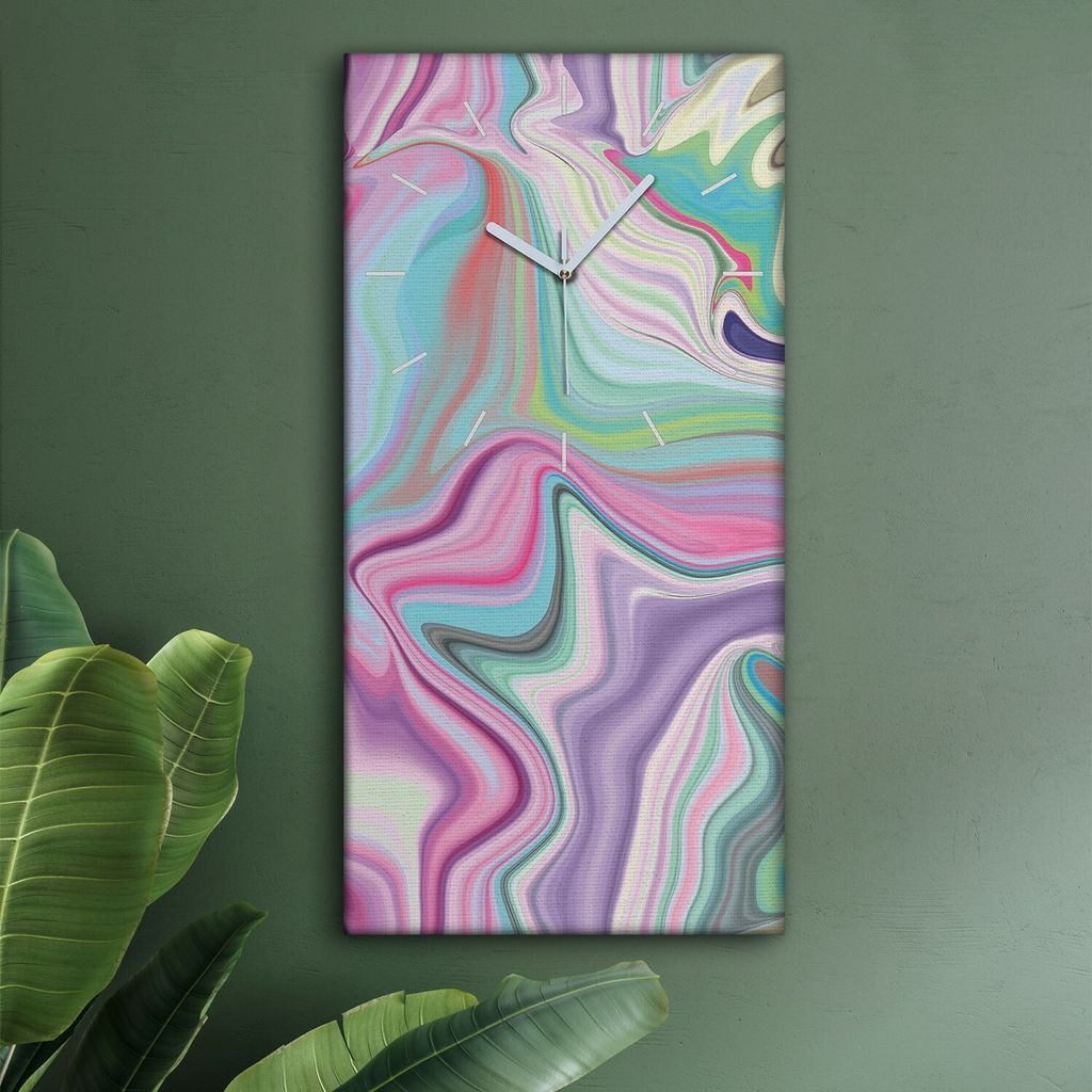 Wohnzimmer Leinwand Uhr Geräuschlos Küche 30x60 Farbig, Mosaik, Abstrakt, weiße Zeiger