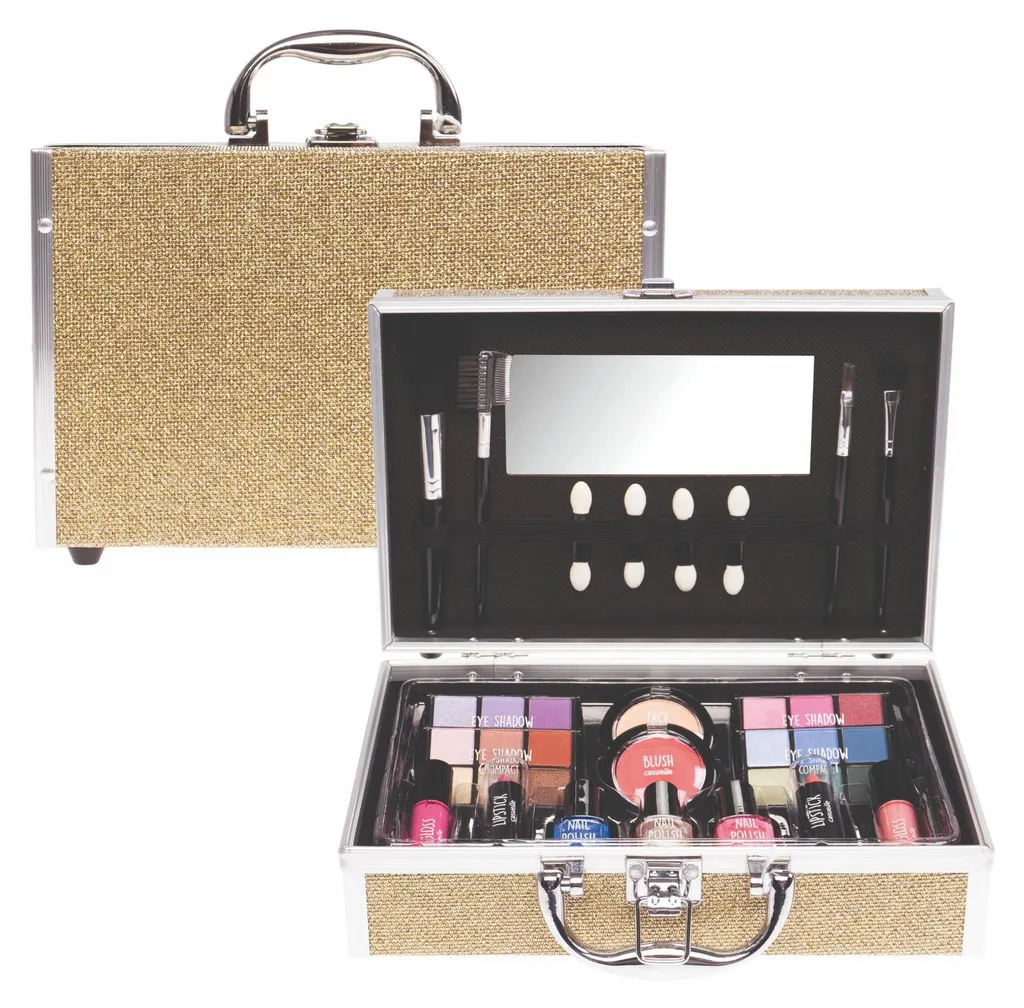 Trousse de maquillage moyenne dorée - Pochette cosmétique chic de 20 cm
