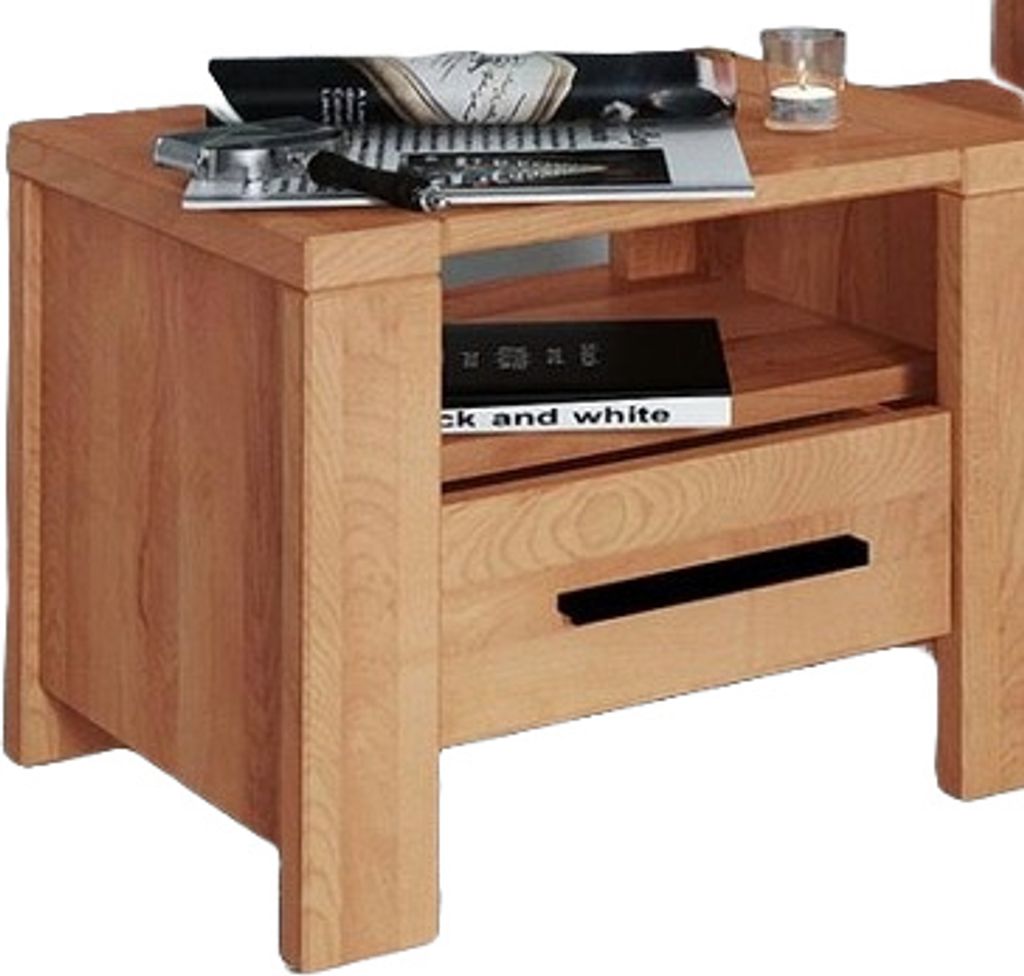 Nachttisch Lubic Kernbuche massiv 50 x 39 x 40 cm mit 1 Schublade und 1 Fach