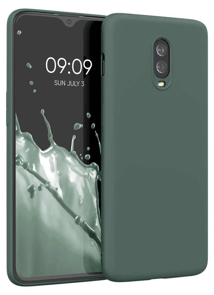 kwmobile Hülle kompatibel mit OnePlus 6T Hülle - gummierte TPU Silikon Handyhülle - Schutzhülle für kabelloses Laden - Case in Tannengrün