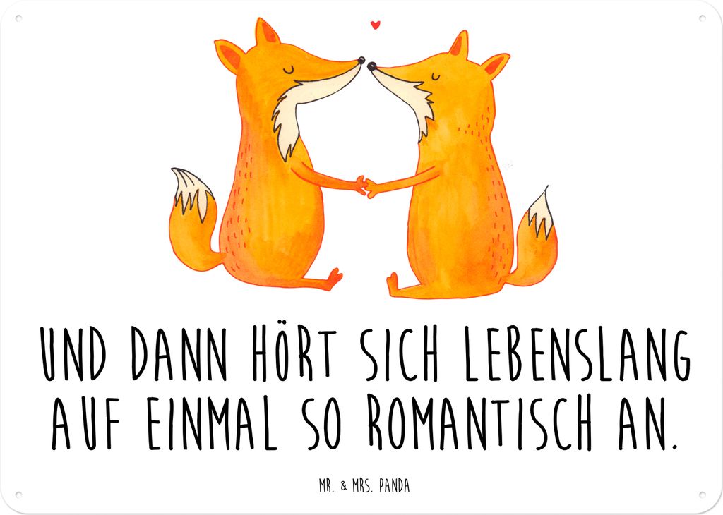 Mr. & Mrs. Panda Schild Füchse Liebe DIN A5 - Weiß - Geschenk, Freundin, Ehefrau, Fuchs, Blechtafel, Wandbild, tafel, Türschild, Blechschild