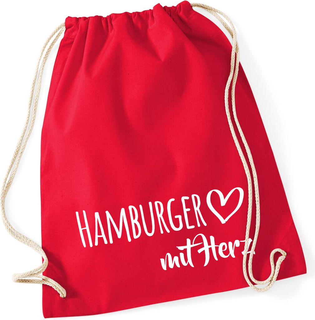 Huuraa Turnbeutel Hamburger mit Herz 12 Liter Classic Red Baumwolle Rucksack Geschenkidee
