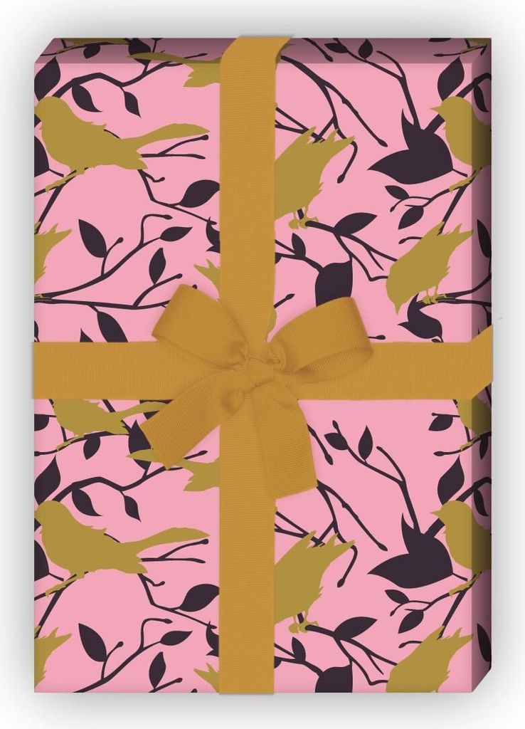 Edles Geschenkpapier mit Vogel Silhouetten auch zur Hochzeit, rosa - G8211, 32 x 48cm