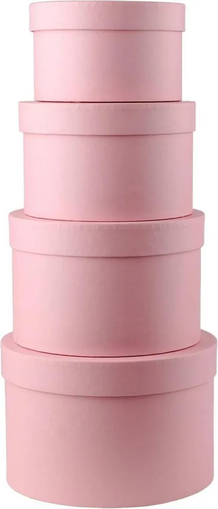 Lot de 4 boîtes cadeaux rondes roses avec couvercles pour rangement