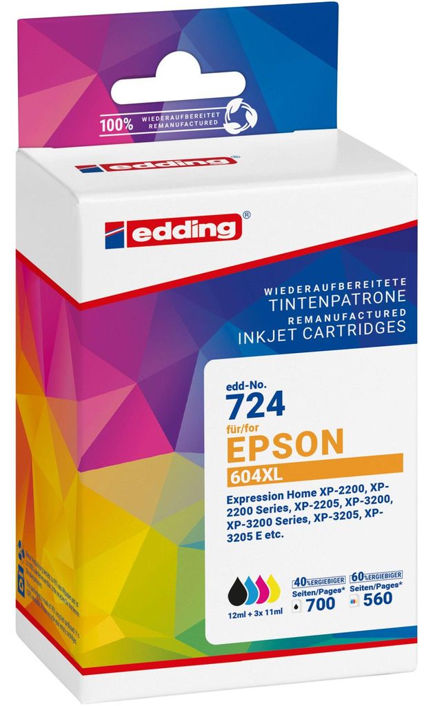 Tintenpatrone 18-724 wie Epson 604XL schwarz/c/m/y 4 Stück