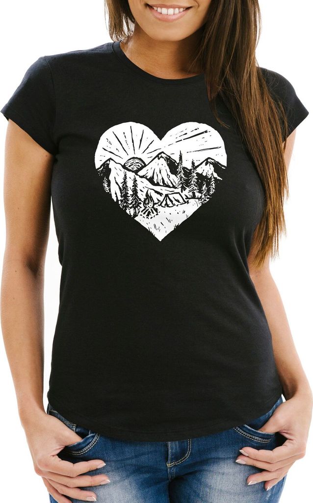 Damen T-Shirt Wandern Berge Naturfreunde Adventure Camping Fashion Streetstyle Neverless schwarz XL