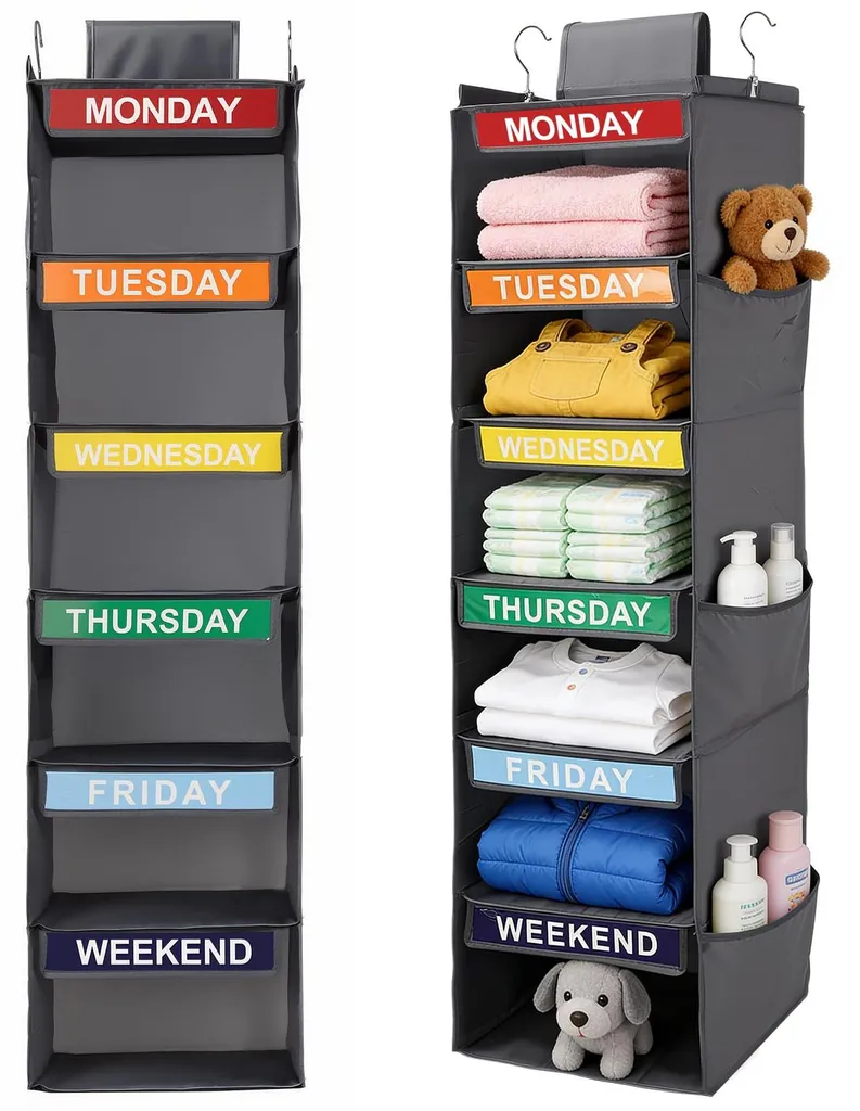 Fini le désordre avec cet organiseur suspendu 6 cases pour linge et armoire