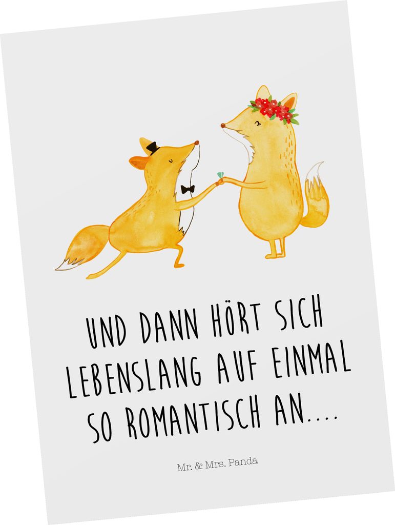 Mr. & Mrs. Panda bildkarte Füchse Hochzeit - Weiß - Geschenk, Ansichtskarten, Grußkarte, Postkarte, Kunstkarten, Postkarten, Hochzeitskarte