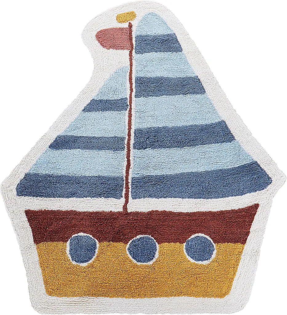 Tapis bohème artisanal en coton multicolore 120 cm motif bateau marin