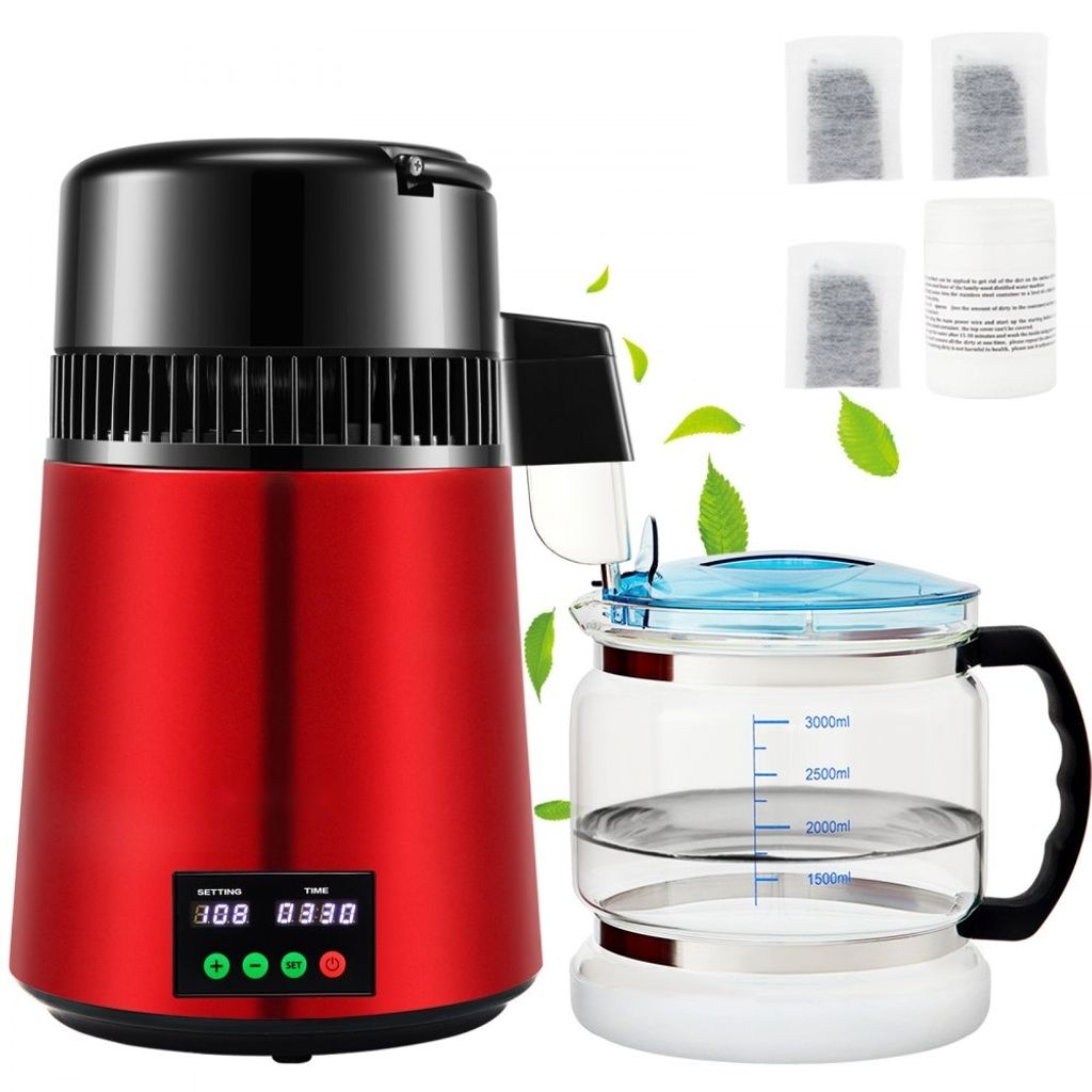 Wasserdestilliergerät 1L/H Haushalt - Destilliergerät für rotes Wasser - Destilliertes Wasser herstellen - 750 W - Doppelter Bildschirm - Edelst...