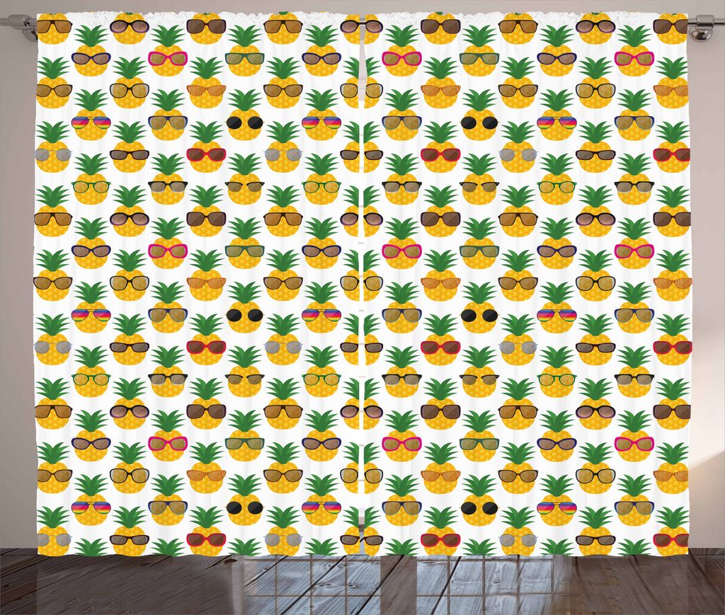 ABAKUHAUS Tropisch Rustikaler Vorhang, Ananasse Sonnenbrillen, Wohnzimmer Universalband Gardinen mit Schlaufen und Haken, 280 x 175 cm, Mehrfarbig