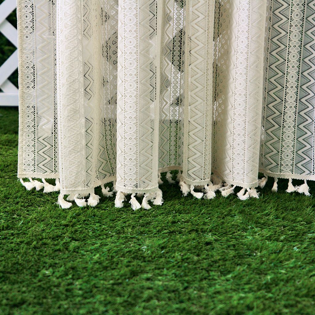 Boho Vorhänge 2er Set Beige Vintage Stricken Gardinen Produktbild 10